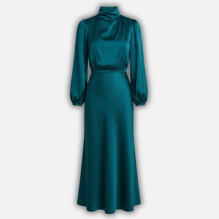 Women’s High Waist Midi Dress with Long Sleeves