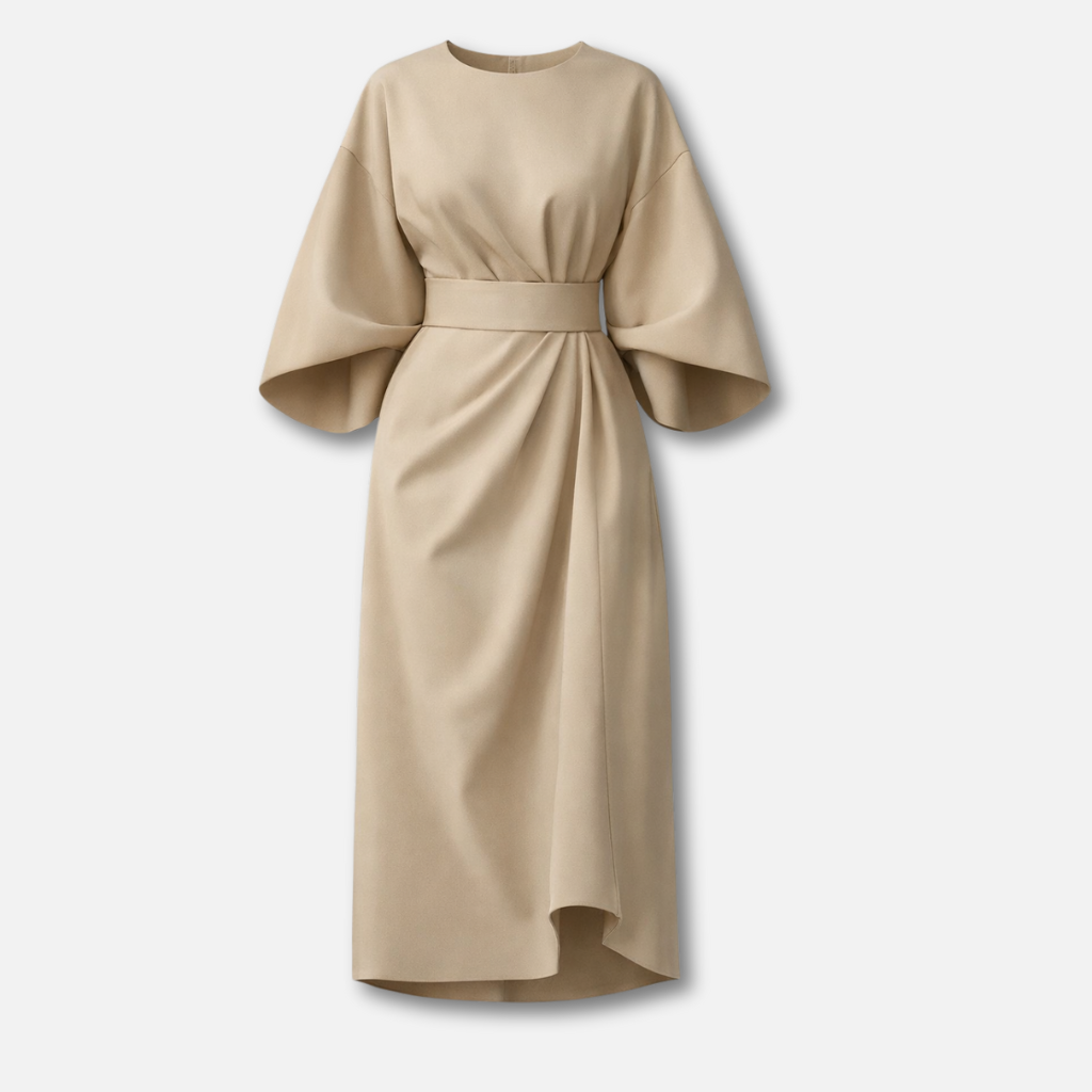 Women’s Lantern Sleeve Dress with Waist Belt