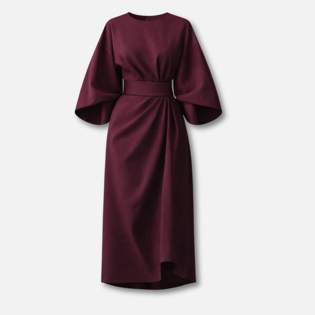 Women’s Lantern Sleeve Dress with Waist Belt