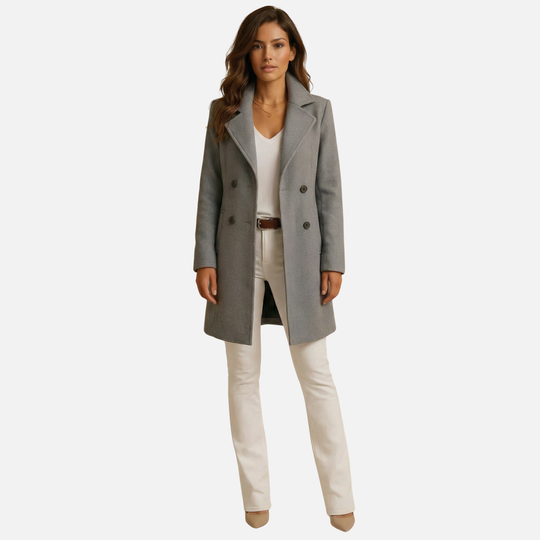 Women’s Longline Buttoned Coat with Notched Collar