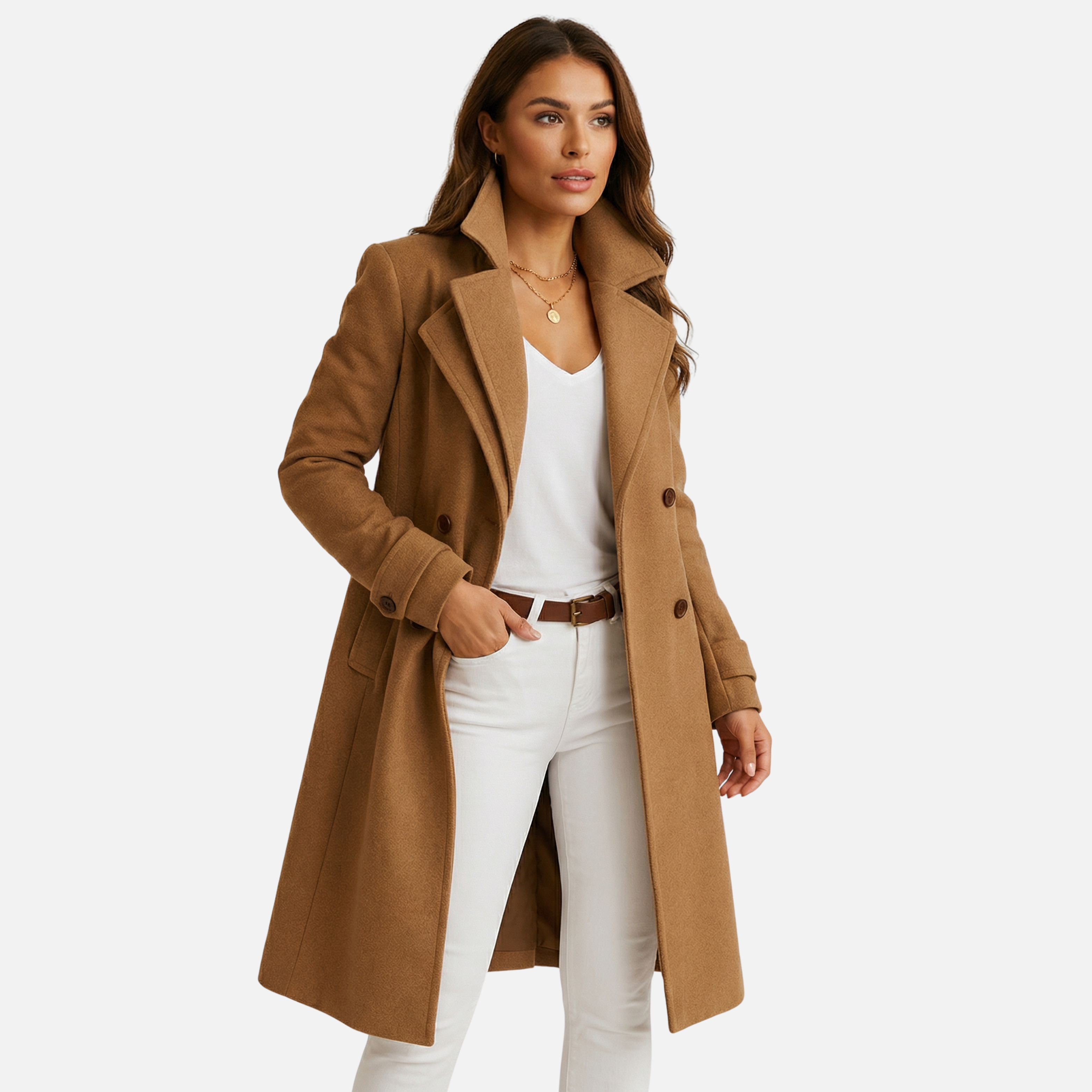 Women’s Longline Buttoned Coat with Notched Collar
