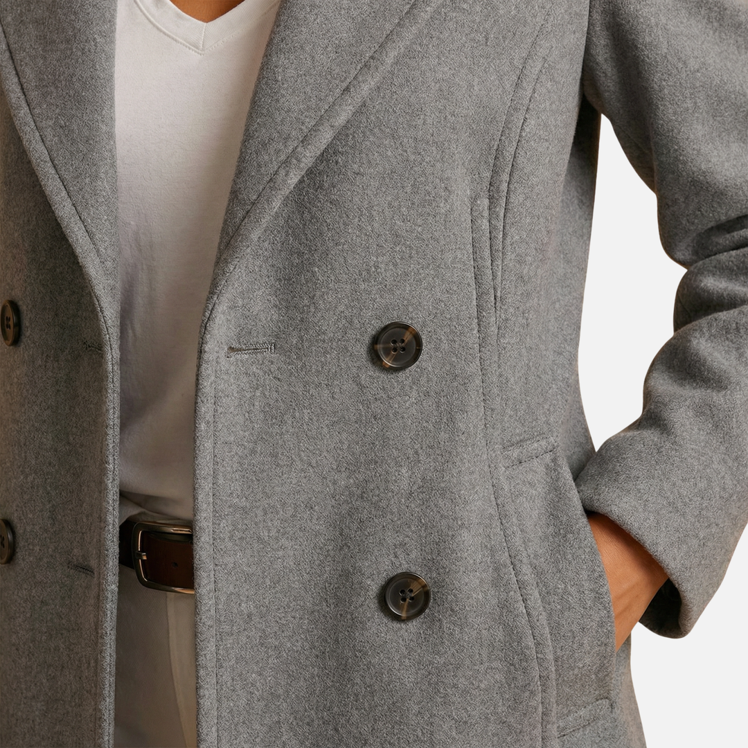 Women’s Longline Buttoned Coat with Notched Collar