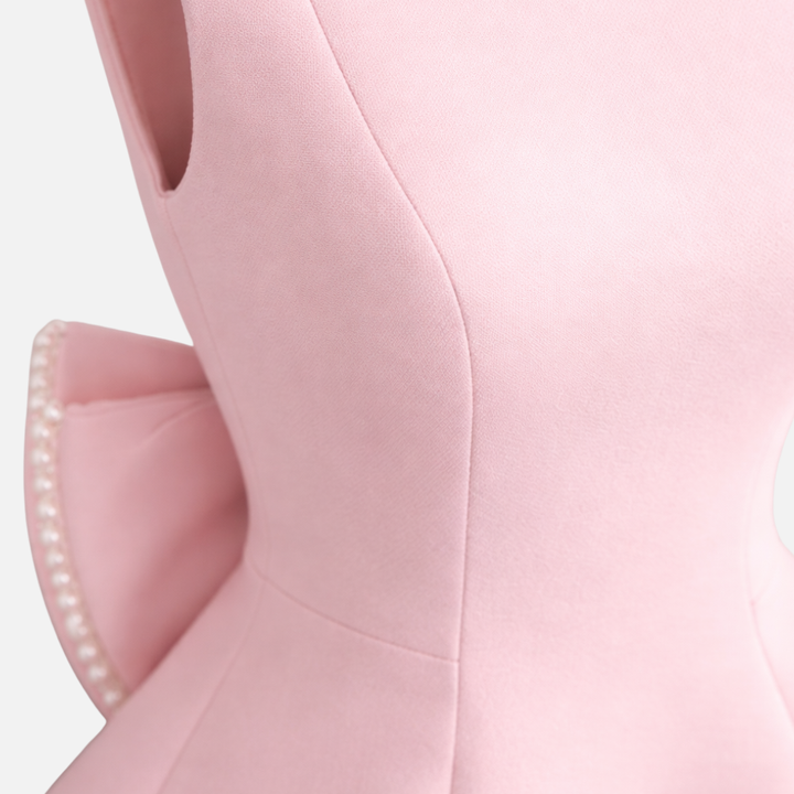 Women’s Pearl-Trimmed Mini Dress with Back Bow