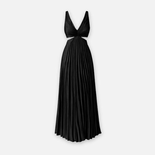 Women’s Pleated Midi Dress with V-Neck Bodice
