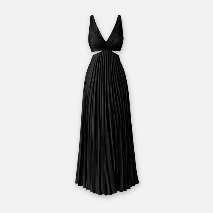 Women’s Pleated Midi Dress with V-Neck Bodice