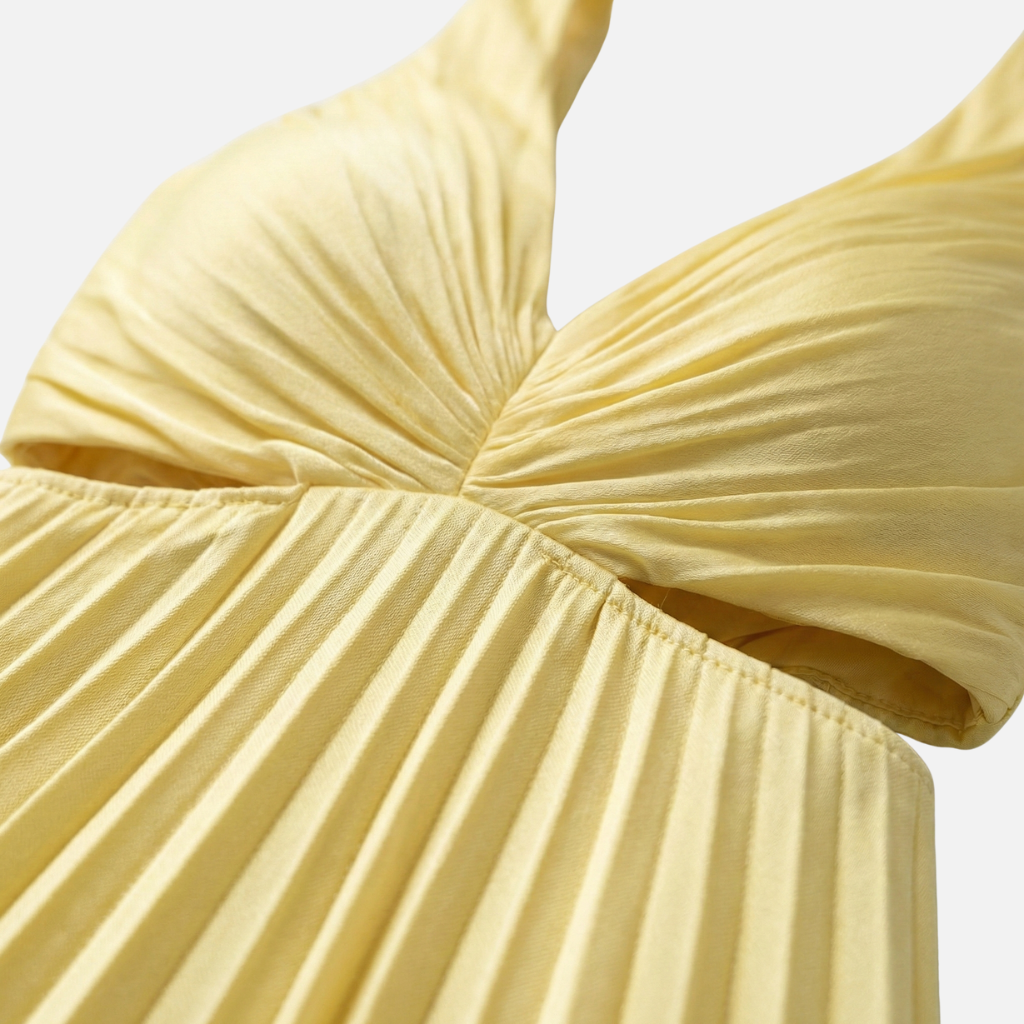 Women’s Pleated Midi Dress with V-Neck Bodice