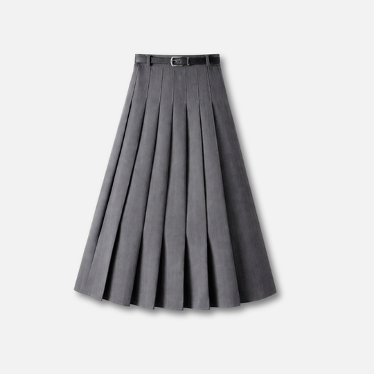 Women’s Pleated Midi Skirt with Adjustable Waist Belt