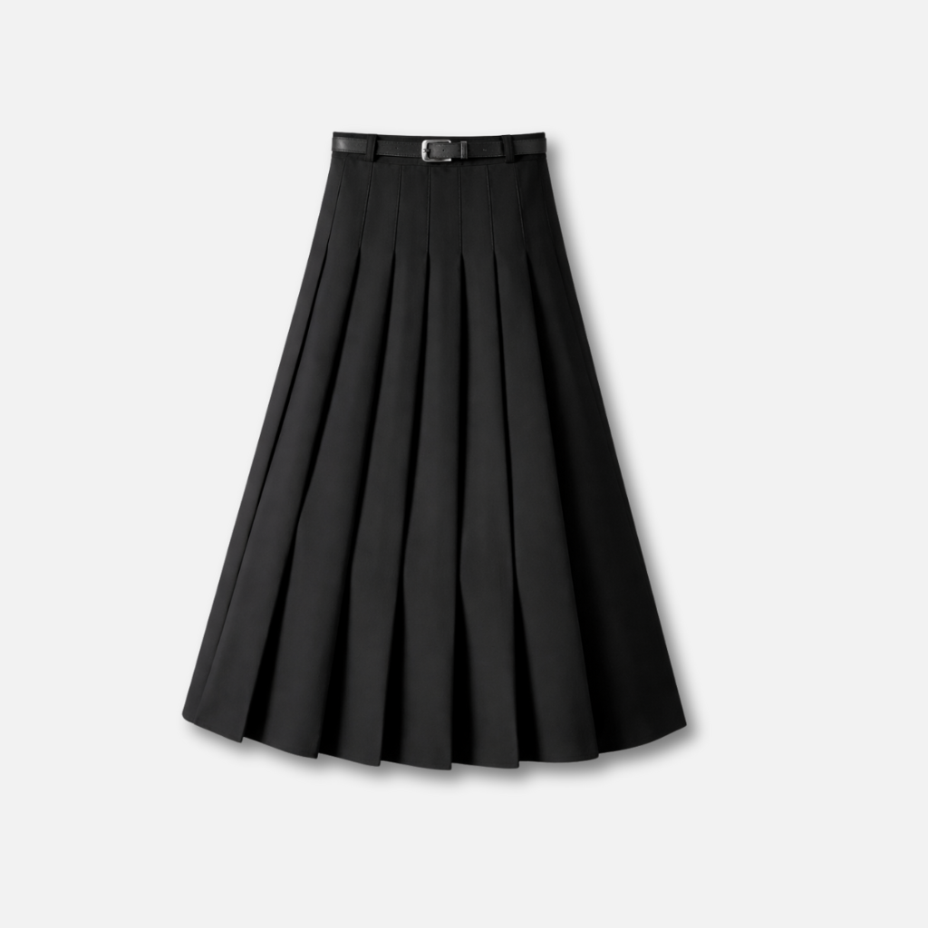 Women’s Pleated Midi Skirt with Adjustable Waist Belt