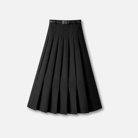 Women’s Pleated Midi Skirt with Adjustable Waist Belt