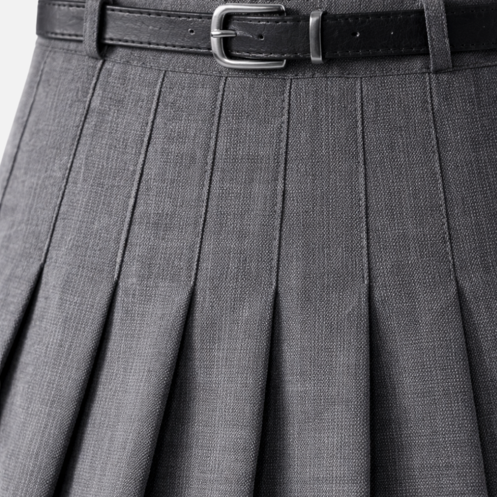 Women’s Pleated Midi Skirt with Adjustable Waist Belt