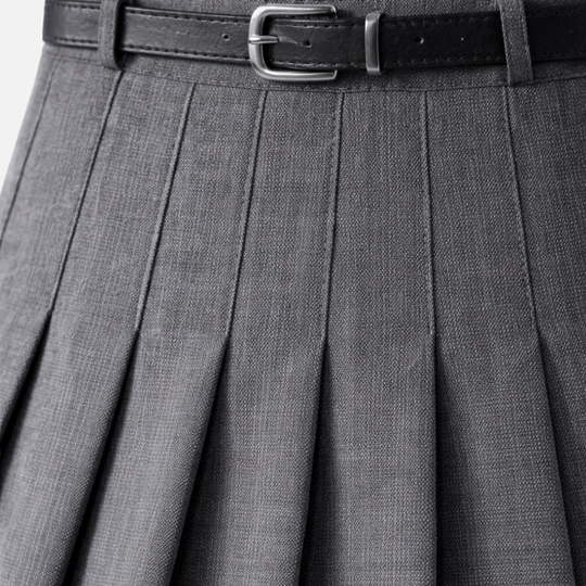 Women’s Pleated Midi Skirt with Adjustable Waist Belt