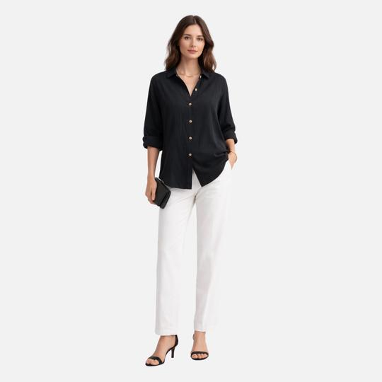 Women’s Relaxed Fit Blouse with Roll-Up Sleeves