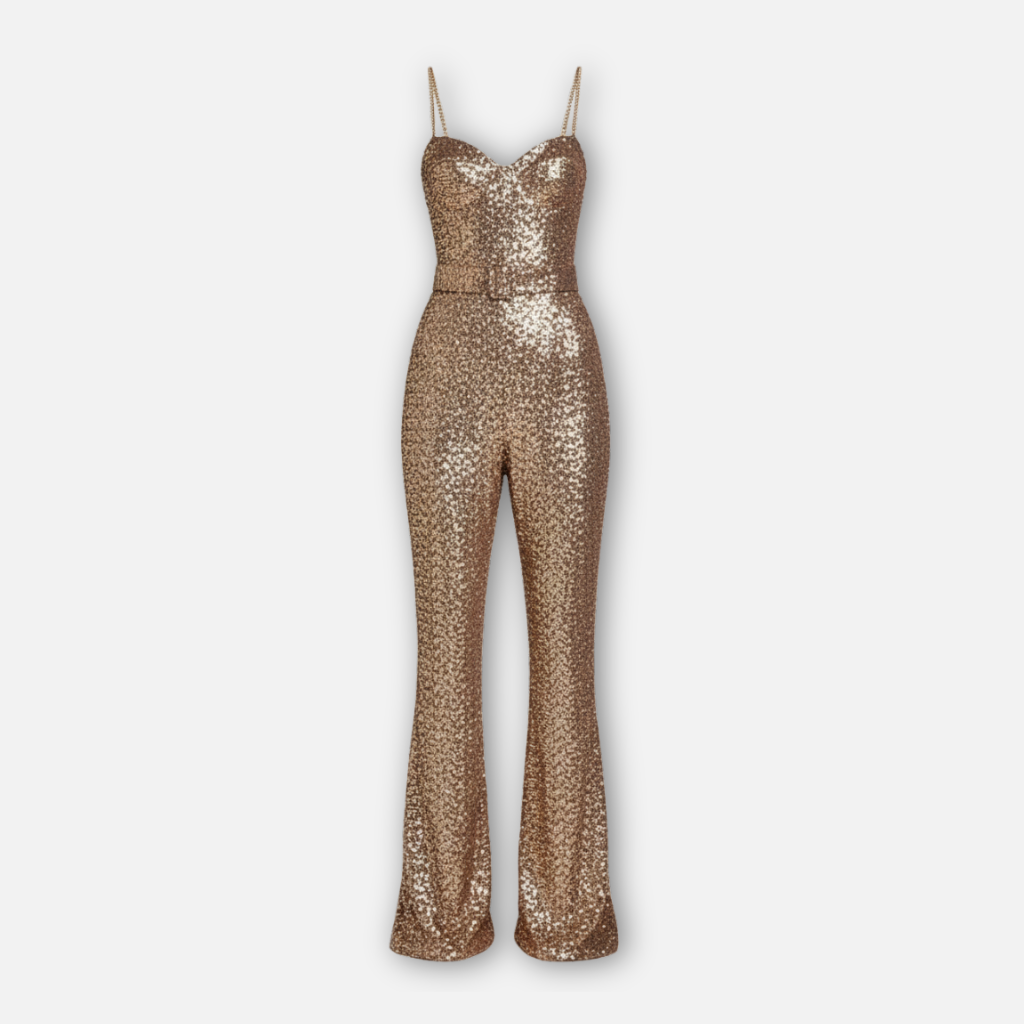Women’s Sequined Wide-Leg Jumpsuit with Spaghetti Straps