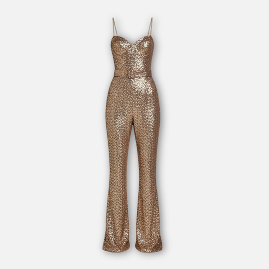 Women’s Sequined Wide-Leg Jumpsuit with Spaghetti Straps
