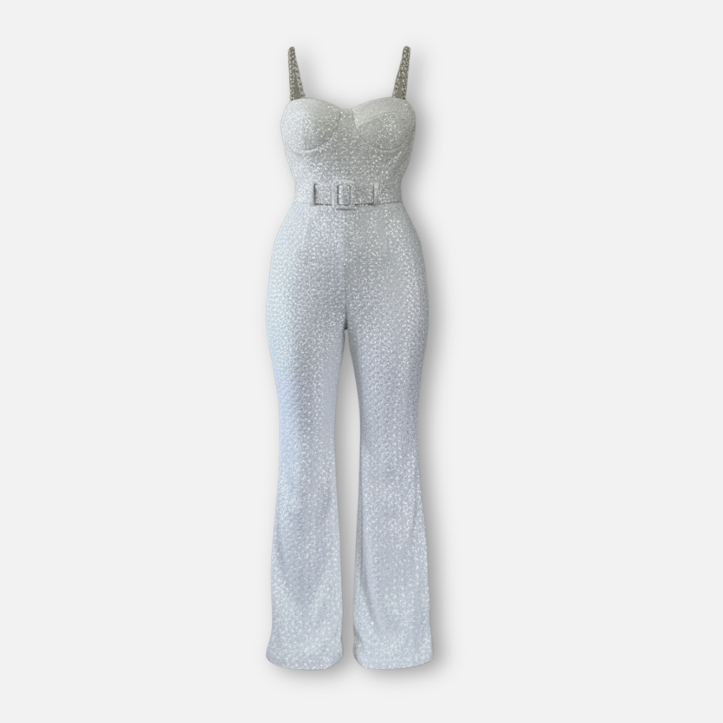 Women’s Sequined Wide-Leg Jumpsuit with Spaghetti Straps