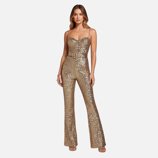 Women’s Sequined Wide-Leg Jumpsuit with Spaghetti Straps