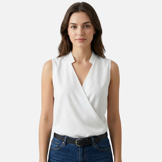 Women’s Sleeveless Wrap-Front Top with V-Neckline