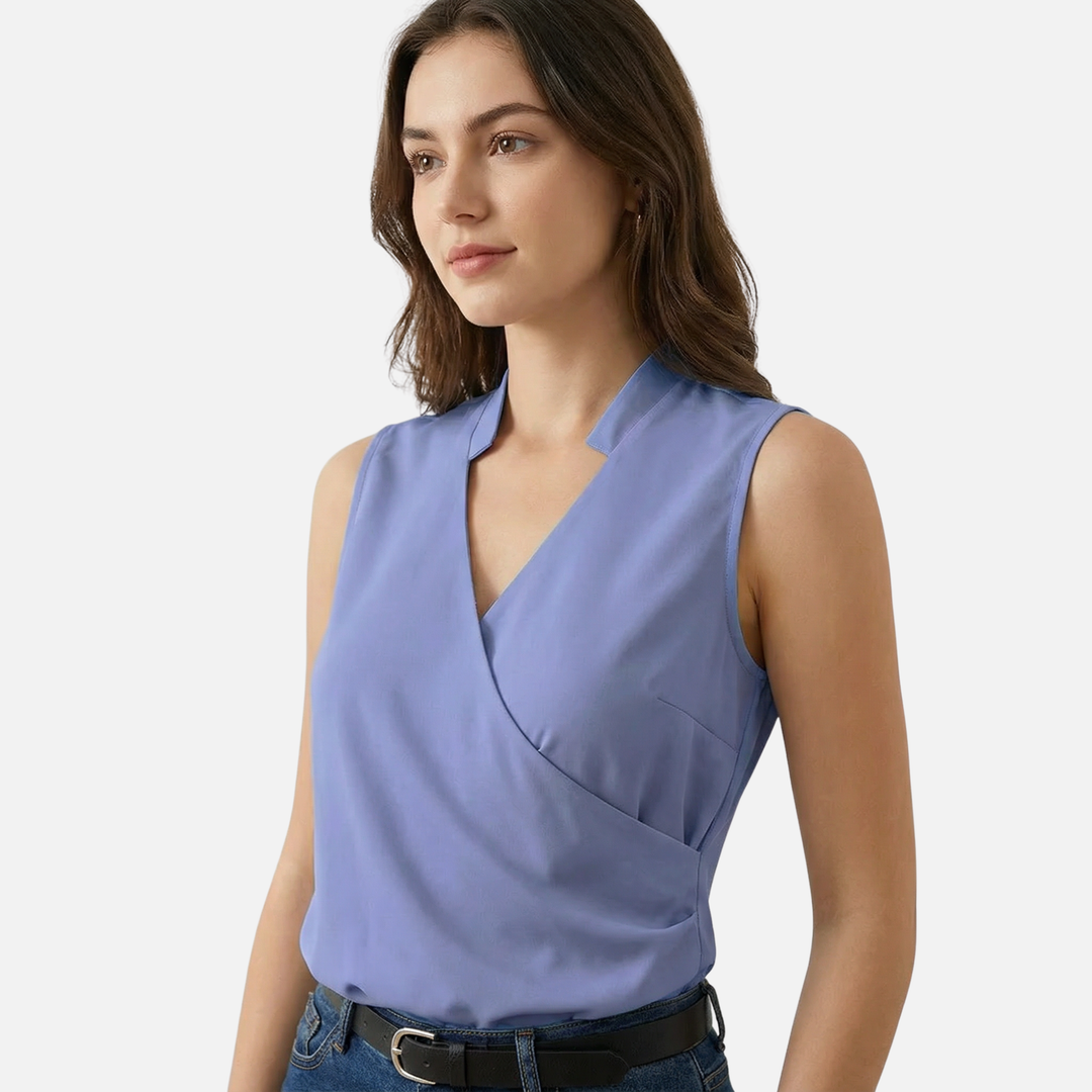 Women’s Sleeveless Wrap-Front Top with V-Neckline