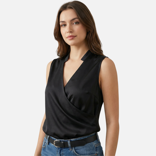 Women’s Sleeveless Wrap-Front Top with V-Neckline