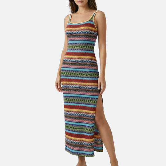 Striped Tank Maxi Dress with Side Slit for Women