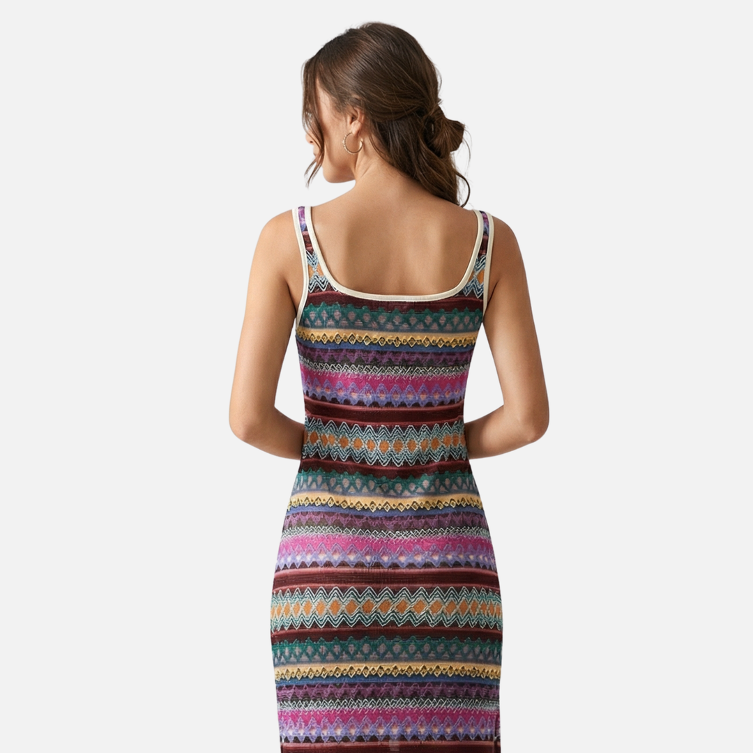 Striped Tank Maxi Dress with Side Slit for Women