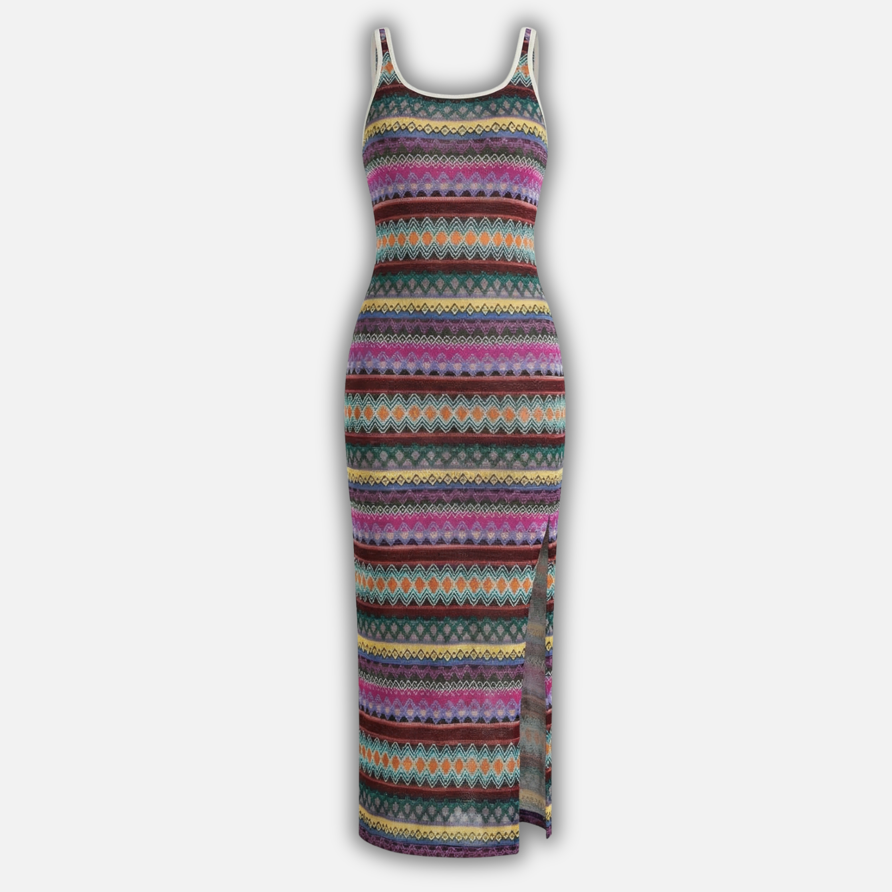 Striped Tank Maxi Dress with Side Slit for Women