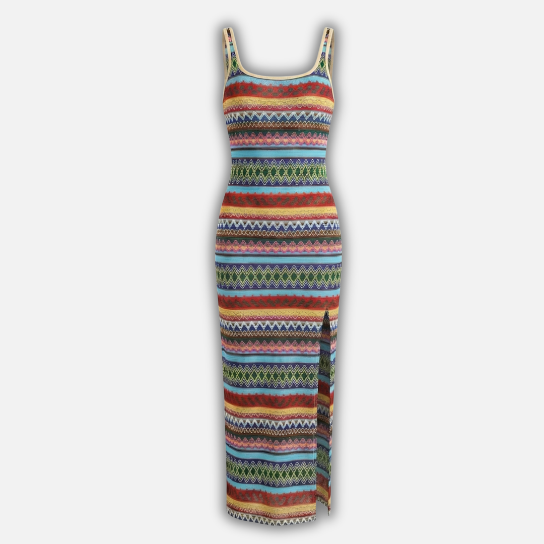 Striped Tank Maxi Dress with Side Slit for Women