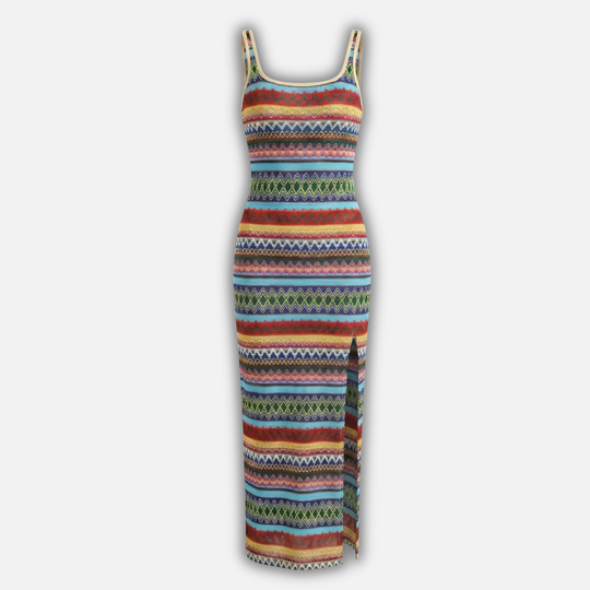 Striped Tank Maxi Dress with Side Slit for Women