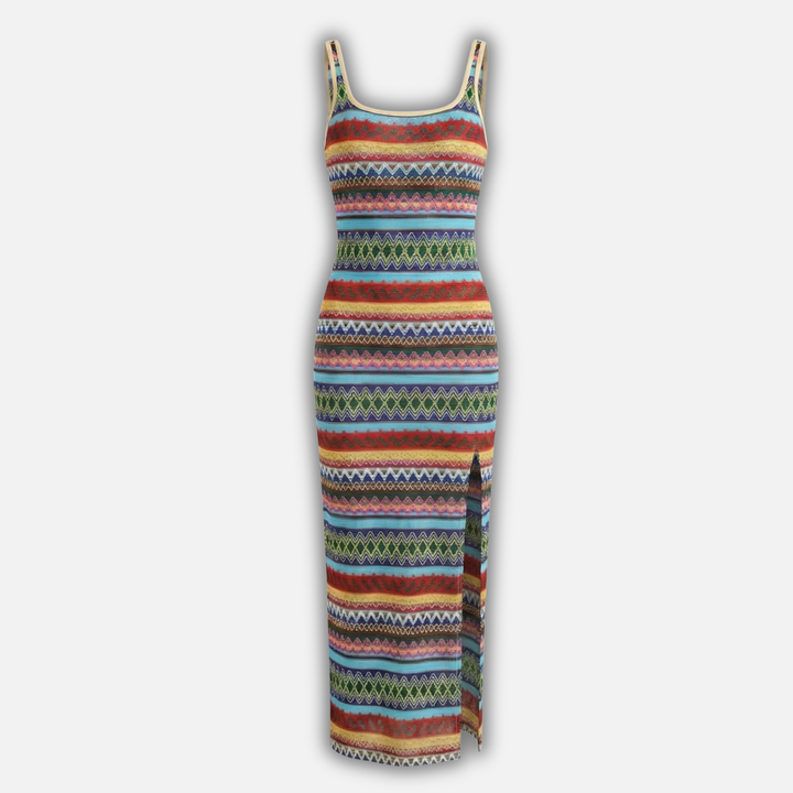 Striped Tank Maxi Dress with Side Slit for Women