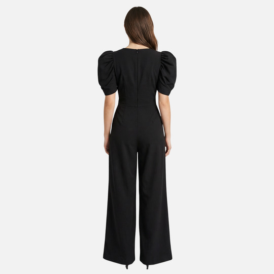 Women’s V-Neck Full-Length Jumpsuit with Puff Sleeves