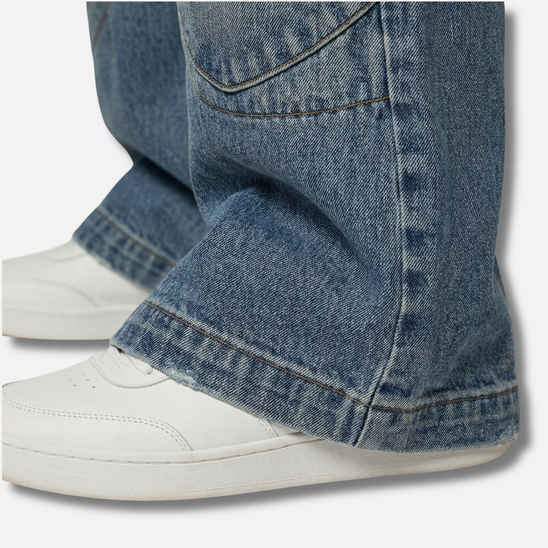 Women’s Wide-Leg Denim Pants with Ribbed Waistband