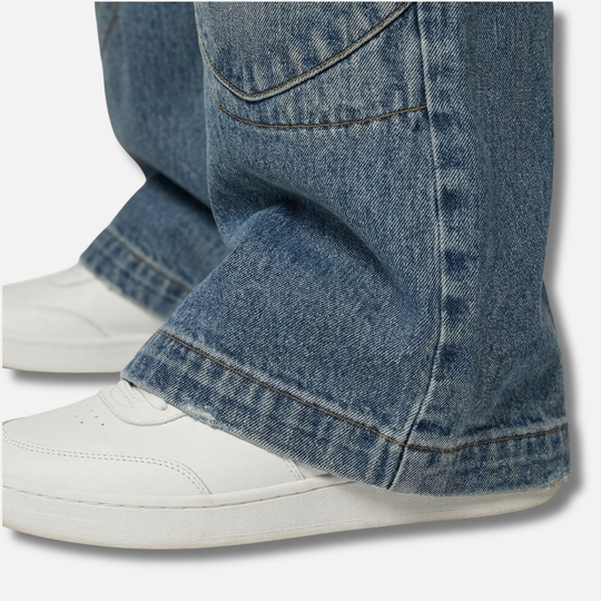 Women’s Wide-Leg Denim Pants with Ribbed Waistband