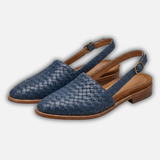 Women’s Woven Slingback Flats with Buckle Strap
