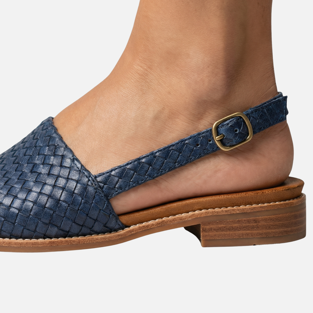 Women’s Woven Slingback Flats with Buckle Strap
