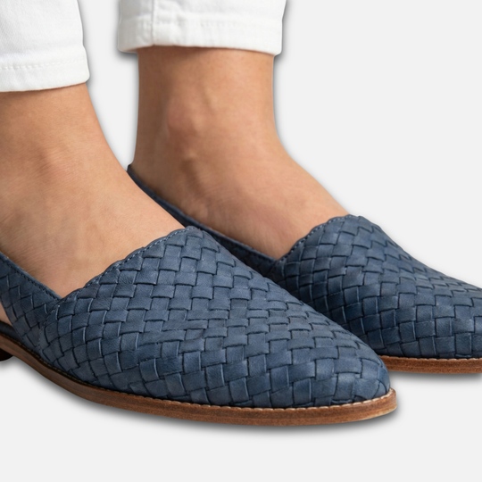 Women’s Woven Slingback Flats with Buckle Strap