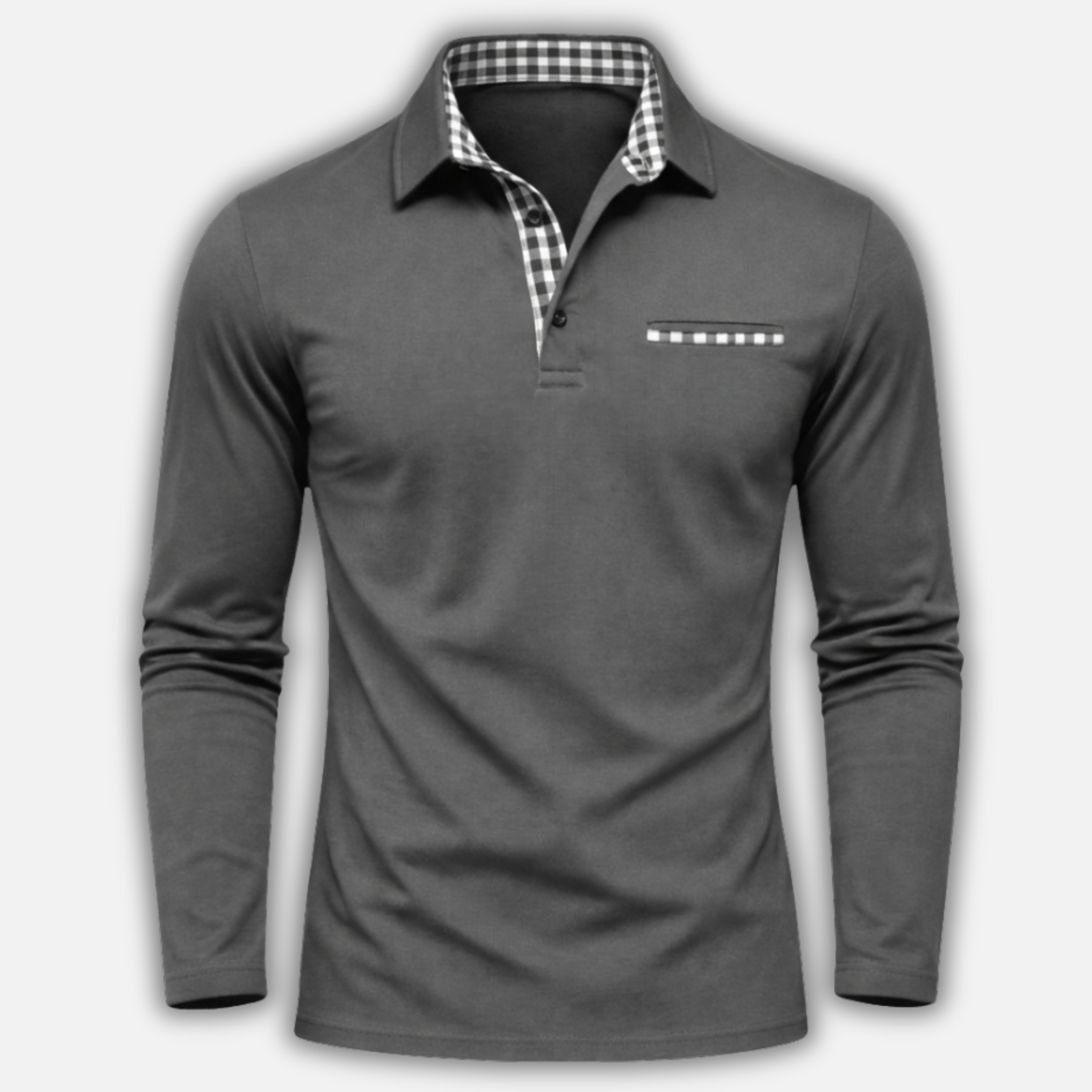 Men’s Long Sleeve Polo Shirt with Check-Trim Collar