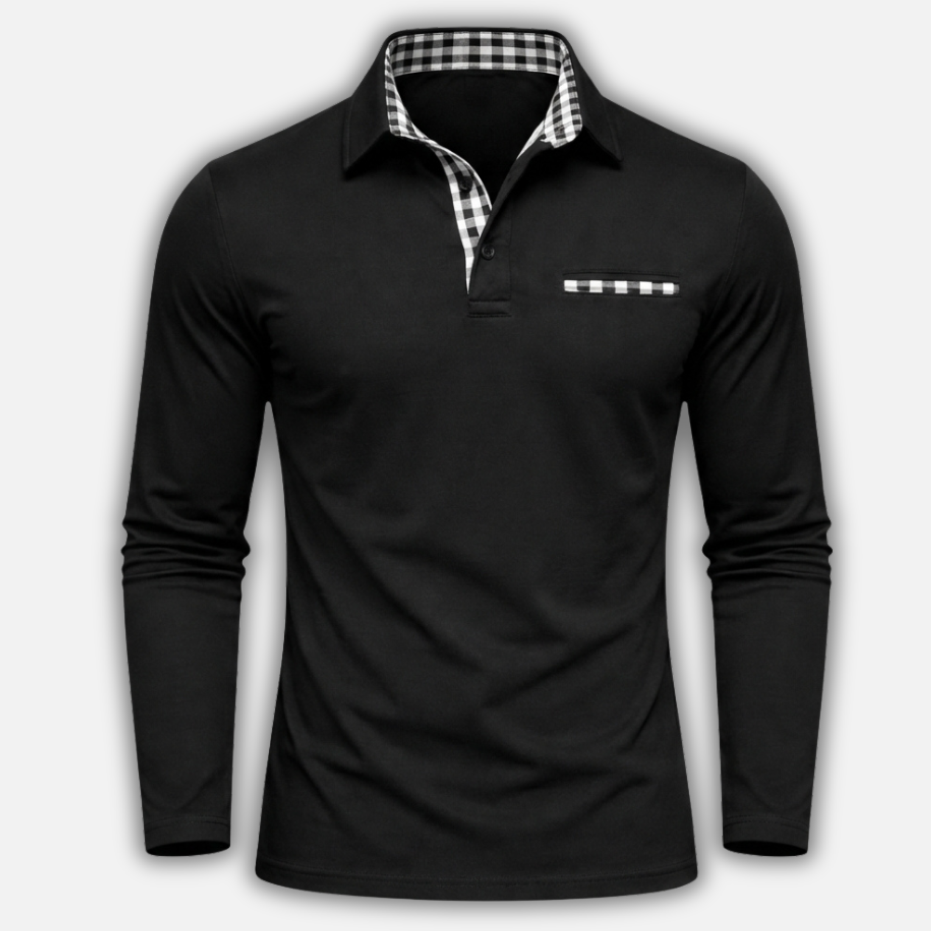 Men’s Long Sleeve Polo Shirt with Check-Trim Collar