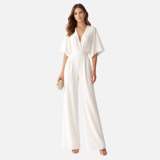 Women’s Wide-Leg Jumpsuit with Draped Sleeves