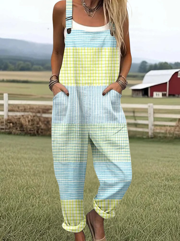 Willa - Women's vintage abstract geometric art costume with geometric lines jumpsuit