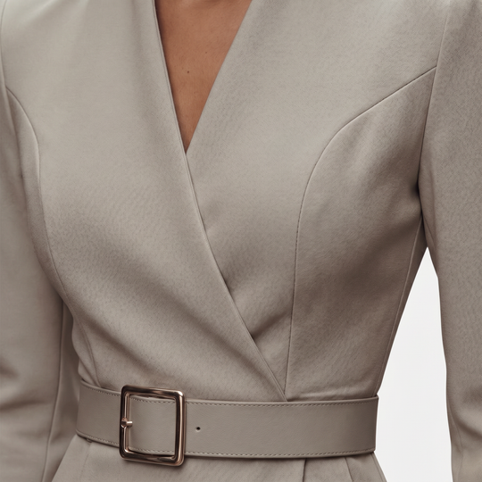 Crossover Neckline Midi Dress with Square Buckle Belt for Women