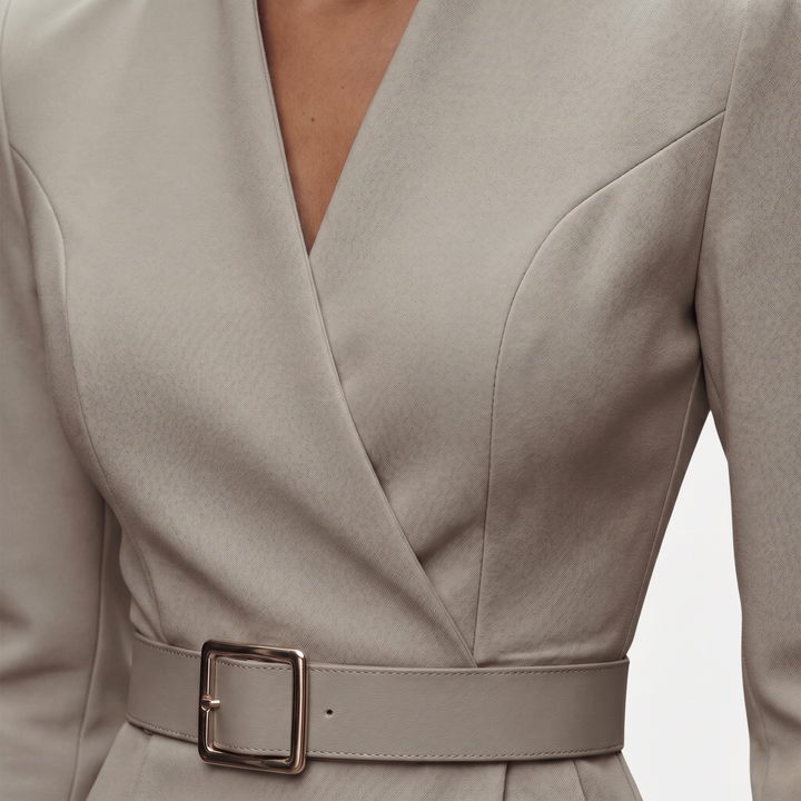 Crossover Neckline Midi Dress with Square Buckle Belt for Women