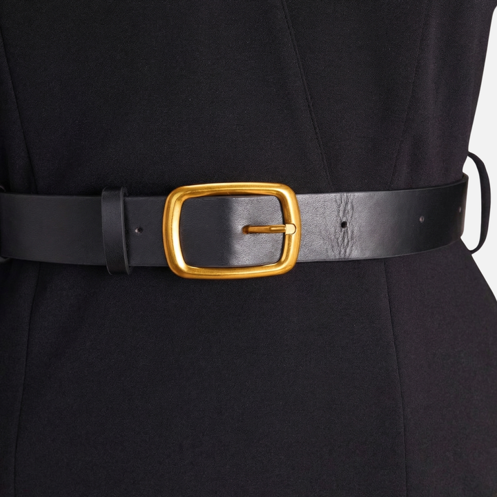 Crossover Neckline Midi Dress with Square Buckle Belt for Women