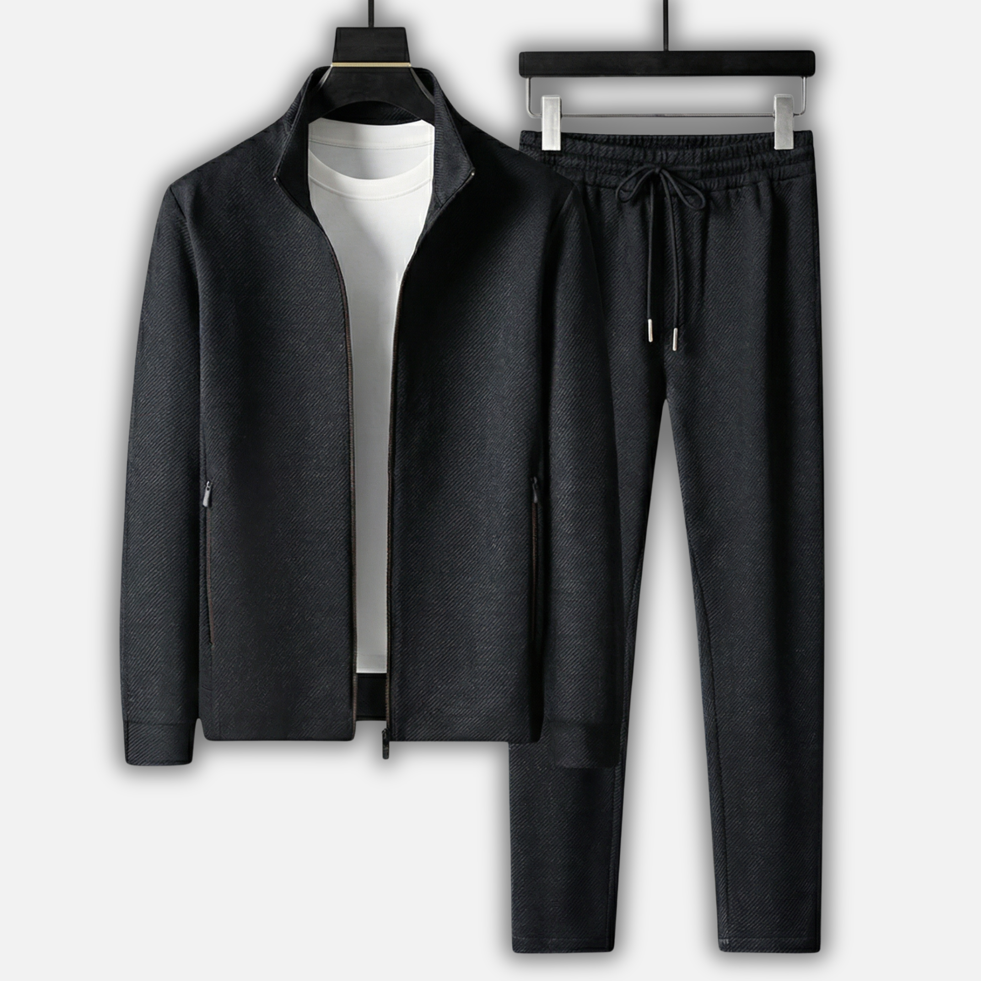 Elegant Fit Tracksuit with Zip-Up Jacket and Drawstring Pants for Men