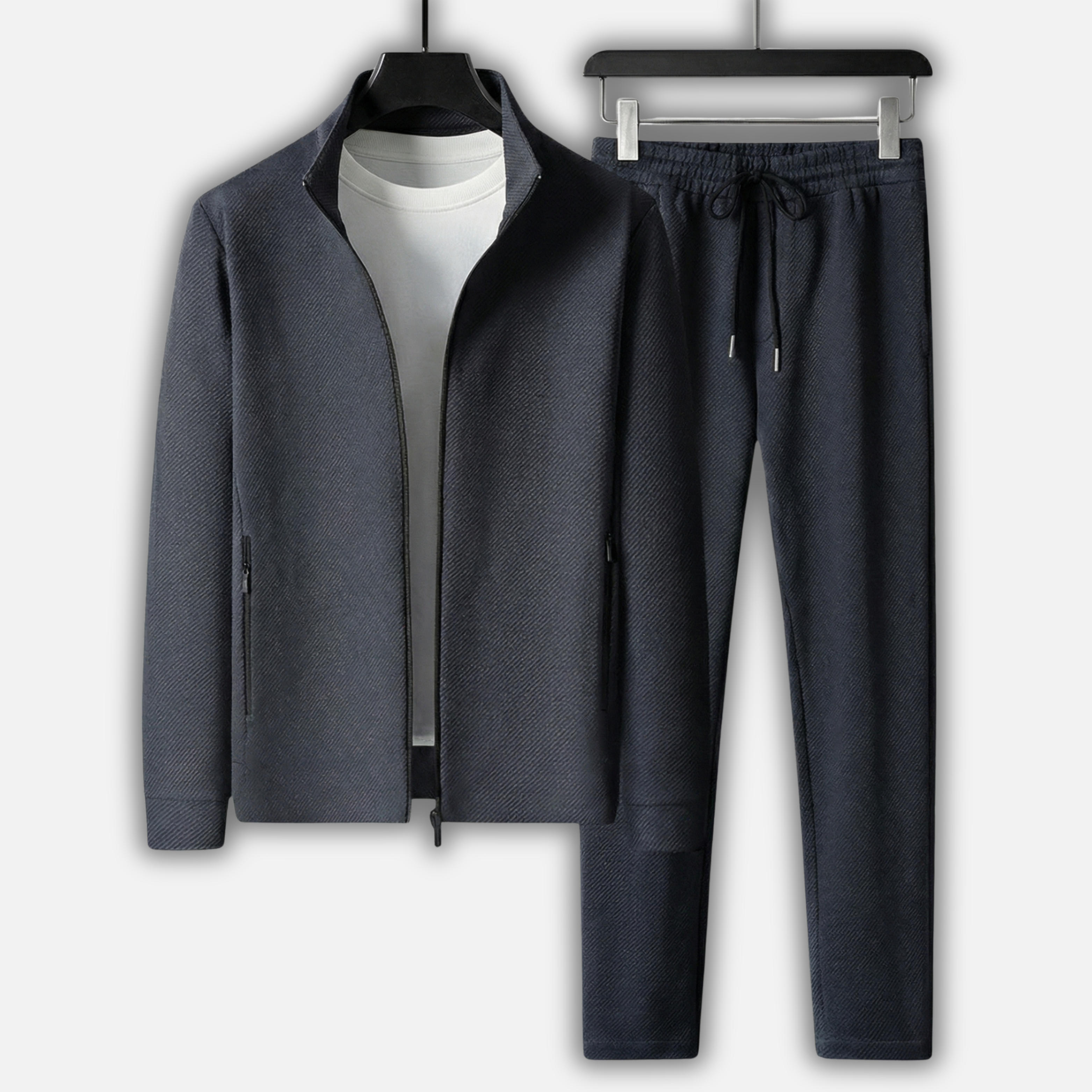 Elegant Fit Tracksuit with Zip-Up Jacket and Drawstring Pants for Men