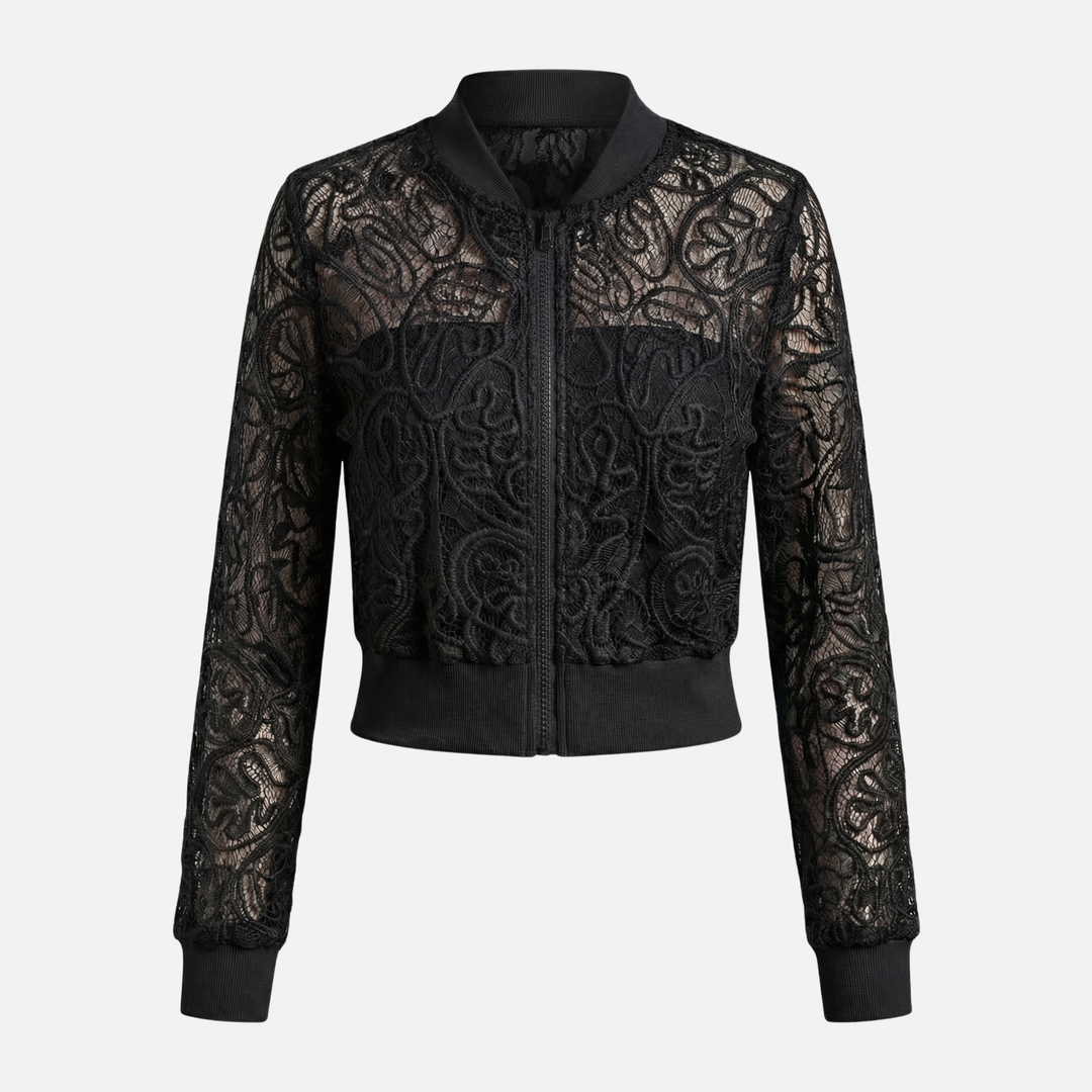 Embroidered Lace Jacket with Ribbed Trim for Women