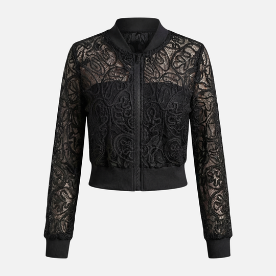Embroidered Lace Jacket with Ribbed Trim for Women