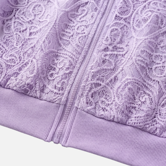 Embroidered Lace Jacket with Ribbed Trim for Women