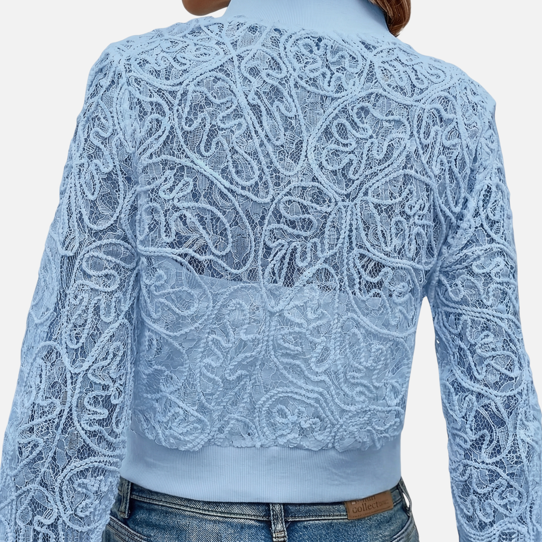 Embroidered Lace Jacket with Ribbed Trim for Women