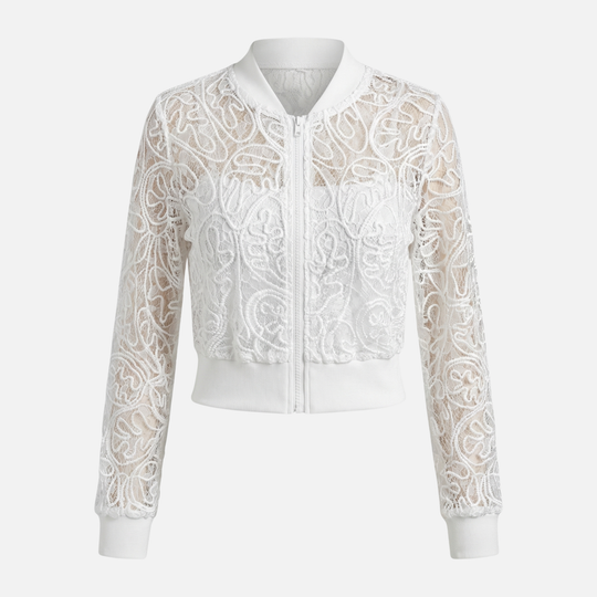 Embroidered Lace Jacket with Ribbed Trim for Women