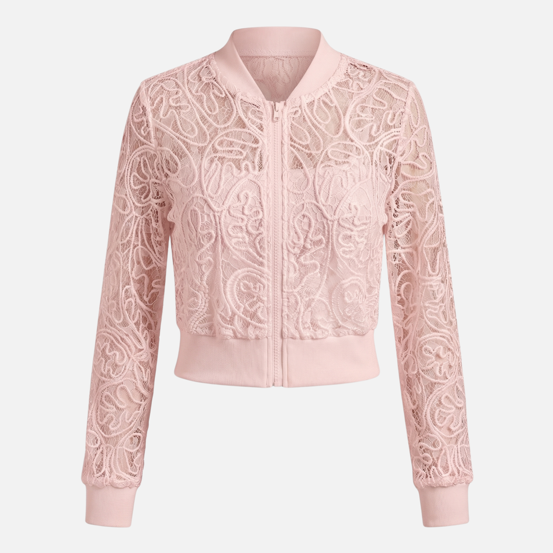 Embroidered Lace Jacket with Ribbed Trim for Women